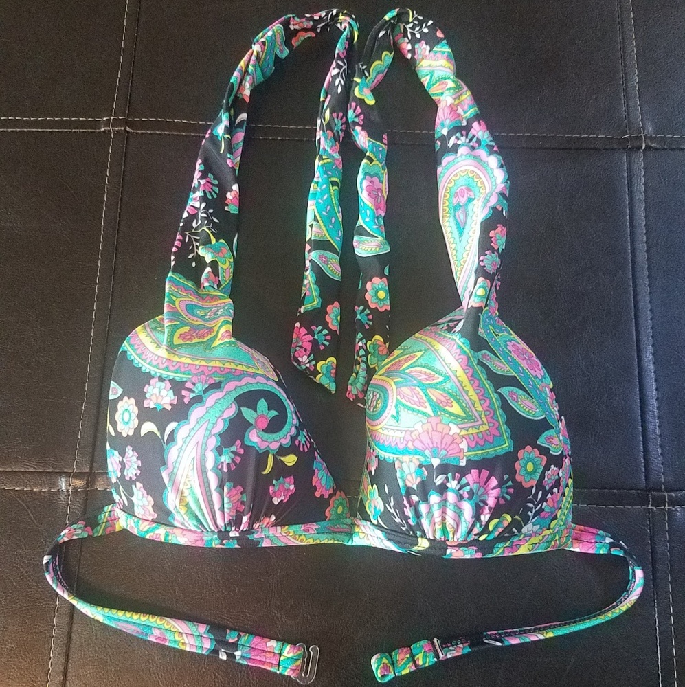 Multi color paisley print push up bikini top